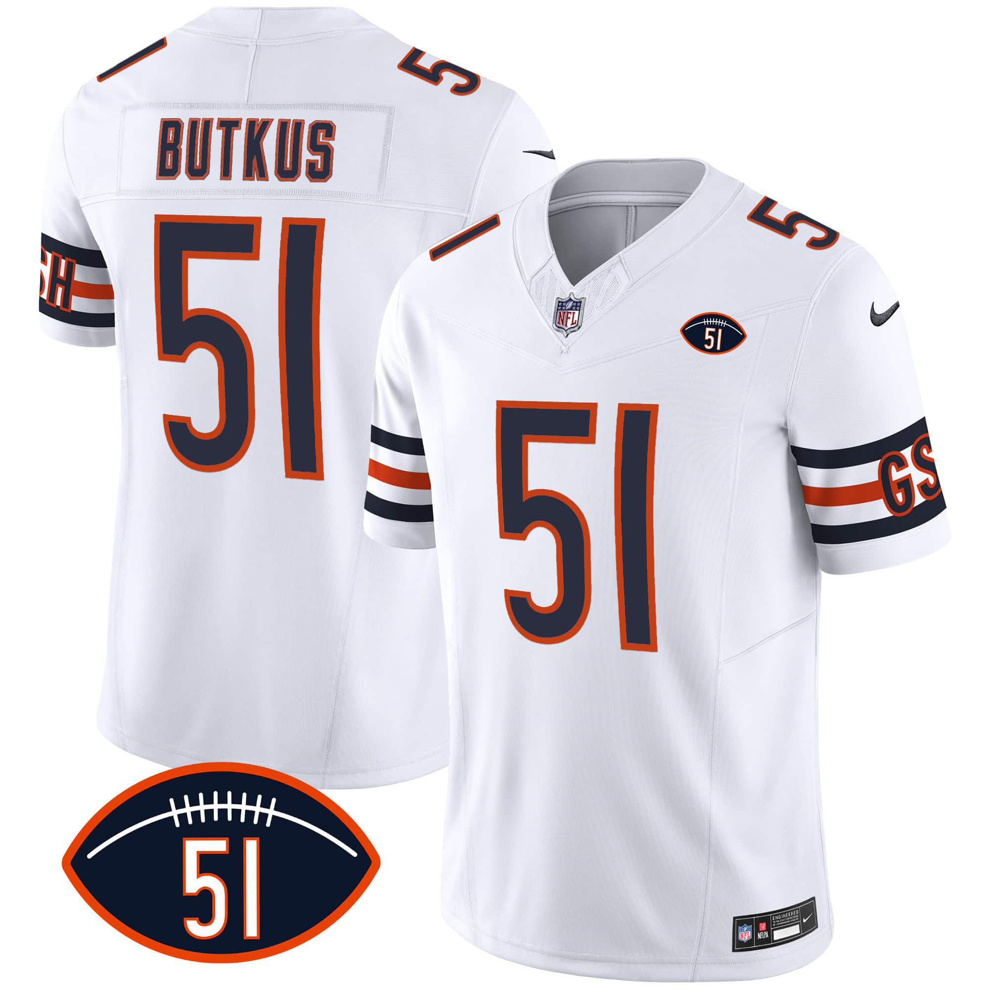Men Chicago Bears 51 Butkus White 2024 Nike Patch GSH Vapor NFL Jersey